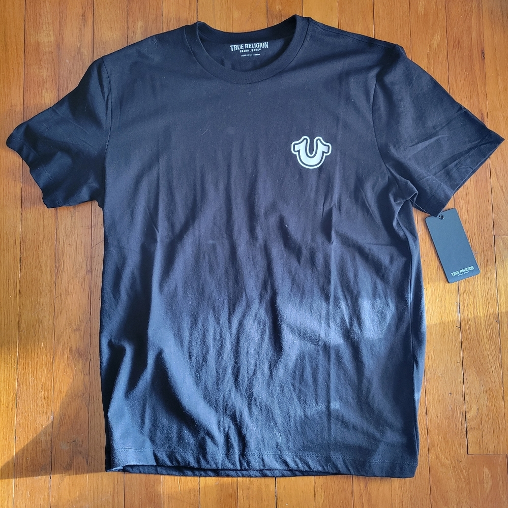 NWT True Religion short sleeve shirt black with white  size large men's ..